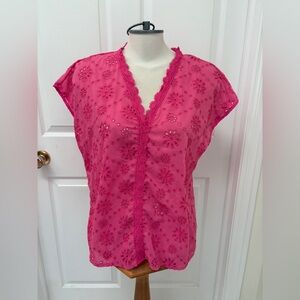 SHEIN Fuchsia Eyelet Lace Blouse